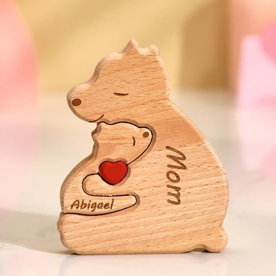 Wooden Bear Parent with kids puzzle