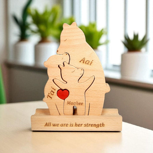 Wooden Bear Parent with kids puzzle