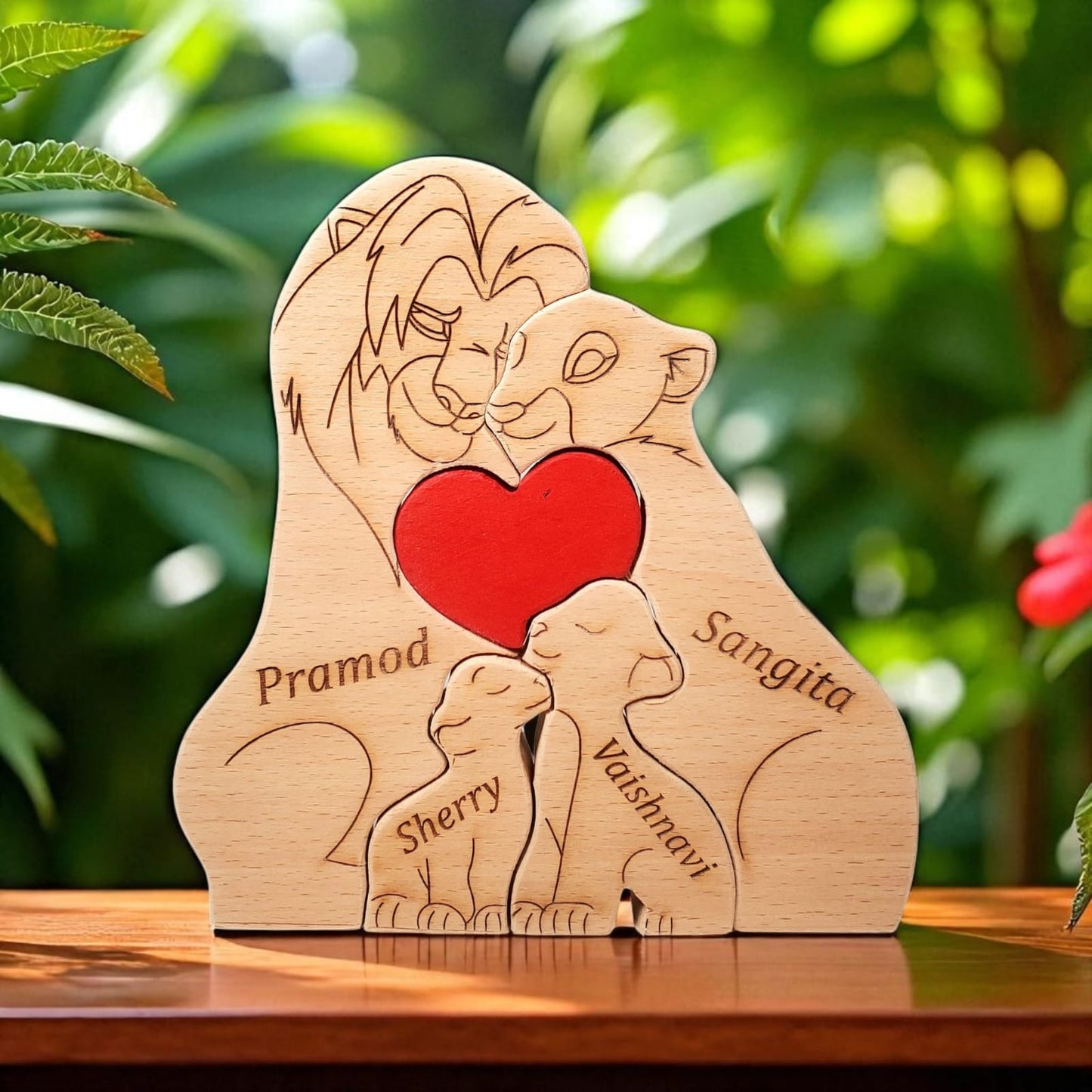 Wooden Lion Family Puzzle