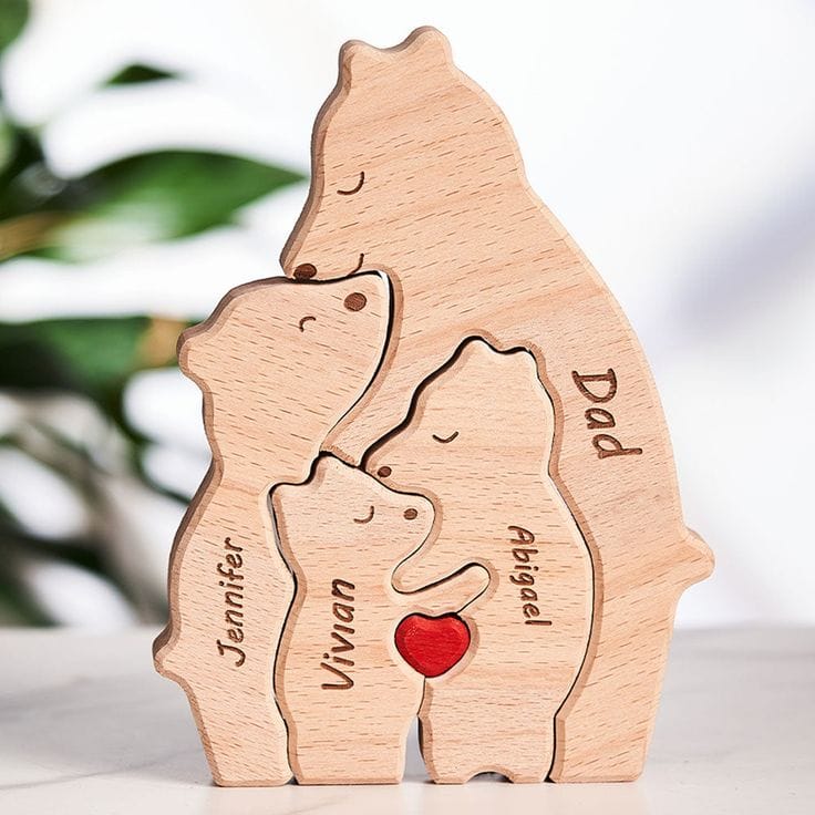 Wooden Bear Parent with kids puzzle