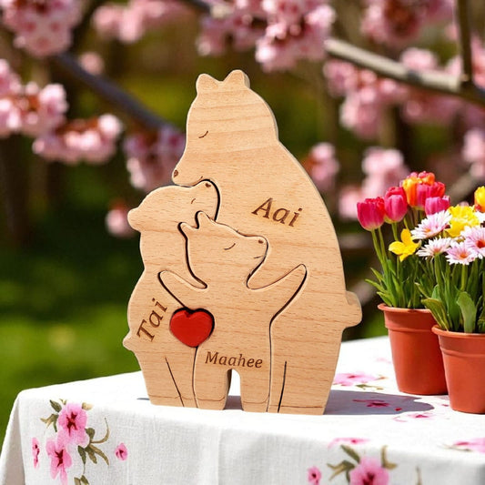 Wooden Bear Parent with kids puzzle